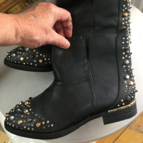 Modern Vice Shoes - Modern Vice Black Studded Biker Boots 8.5  New  Faux Leather